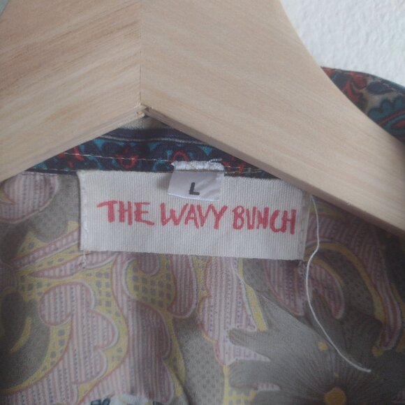 The Wavy Bunch Mens Patchwork Shirt L Festival Slim Fit Silky Upcycled Shirt - Picture 2 of 9